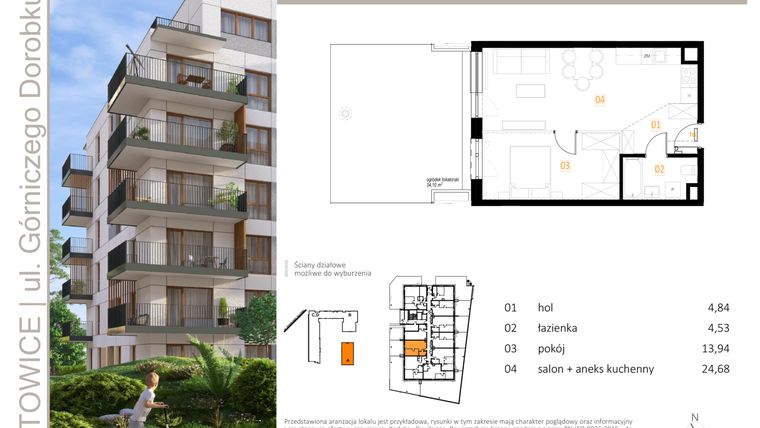 Rzut - Mieszkanie na sprzedaż 2 pokoje o powierzchni 47,99 m² - numer A_9 w Zielony Nikiszowiec