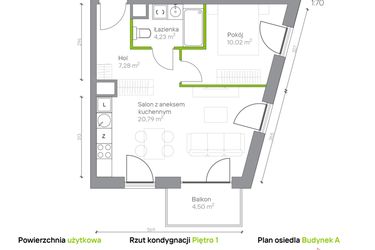 Rzut - Mieszkanie na sprzedaż 2 pokoje o powierzchni 42,32 m² - numer A.1.9 w Jesionowa Vita