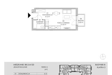 Rzut - Mieszkanie na sprzedaż 1 pokój o powierzchni 28,93 m² - numer BIII.5.M120 w Przewóz 42 ATAL II