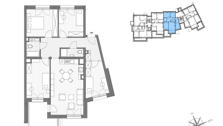 Rzut - Mieszkanie na sprzedaż 5 pokoi o powierzchni 91,73 m² - numer B.3 w Stawowa ABC