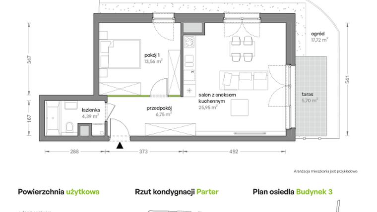 Rzut - Mieszkanie na sprzedaż 2 pokoje o powierzchni 50,65 m² - numer B3/C/01 w Ceglana Park