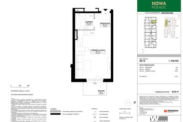 Rzut - Mieszkanie na sprzedaż 1 pokój o powierzchni 30,2 m² - numer 5B-15 w Nowa Północ etap 2A