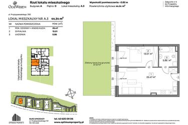 Rzut - Mieszkanie na sprzedaż 2 pokoje o powierzchni 44,34 m² - numer A.3 w Och!Widzew