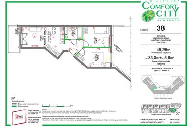 Rzut - Mieszkanie na sprzedaż 3 pokoje o powierzchni 49,25 m² - numer 38 w Comfort City Szmaragd