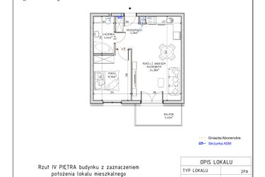 Rzut - Mieszkanie na sprzedaż 2 pokoje o powierzchni 44,04 m² - numer 24 w Harmonia bud. M3
