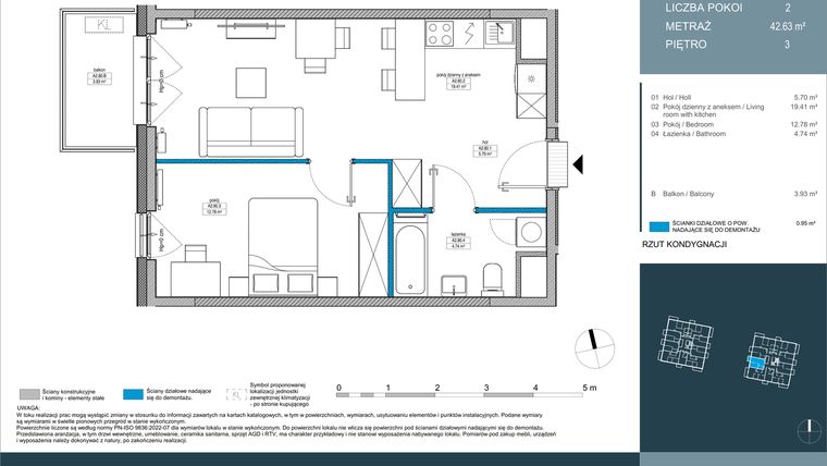 Rzut - Mieszkanie na sprzedaż 2 pokoje o powierzchni 42,63 m² - numer 80 w Nordic Górka Narodowa