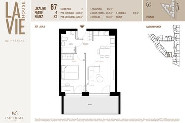 Rzut - Mieszkanie na sprzedaż 2 pokoje o powierzchni 43,35 m² - numer 67 w La Vie House