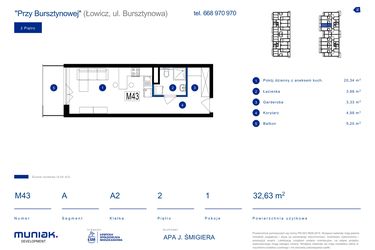 Rzut - Mieszkanie na sprzedaż 1 pokój o powierzchni 32,63 m² - numer 43A w Przy Bursztynowej