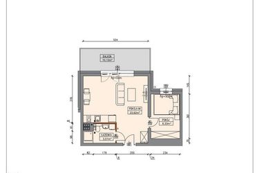 Rzut - Mieszkanie na sprzedaż 2 pokoje o powierzchni 35,56 m² - numer B4.3.24.2A w Stegna Park II