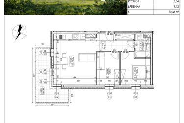Rzut - Mieszkanie na sprzedaż 3 pokoje o powierzchni 60,38 m² - numer C5.01.36 w Osiedle Panorama Wiślana Etap IV - budynek C5