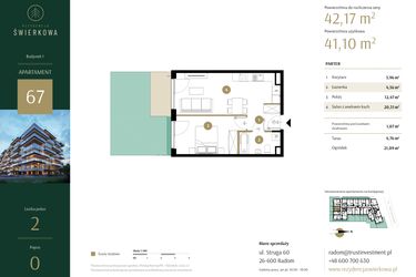 Rzut - Mieszkanie na sprzedaż 2 pokoje o powierzchni 42,17 m² - numer 67 w Rezydencja Świerkowa