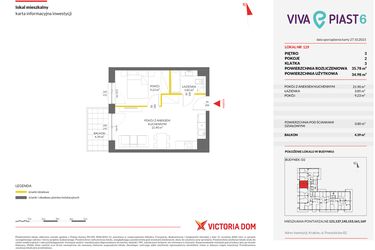 Rzut - Mieszkanie na sprzedaż 2 pokoje o powierzchni 35,78 m² - numer 129 w Viva Piast 6