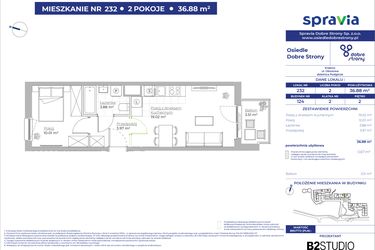Rzut - Mieszkanie na sprzedaż 2 pokoje o powierzchni 36,88 m² - numer 124/232 w Dobre Strony