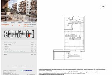 Rzut - Mieszkanie na sprzedaż 1 pokój o powierzchni 27,21 m² - numer B78 w Symfonia - Chodkiewicza 9