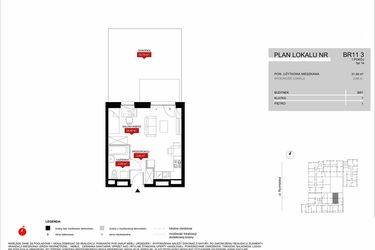 Rzut - Mieszkanie na sprzedaż 1 pokój o powierzchni 32,09 m² - numer BR11/3 w Browary Wrocławskie 2