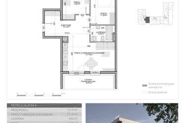 Rzut - Mieszkanie na sprzedaż 3 pokoje o powierzchni 59,66 m² - numer M-54 w Osiedle Radosne
