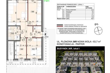 Rzut - Mieszkanie na sprzedaż 4 pokoje o powierzchni 63,7 m² - numer 36R/1 w Zespół willowy Zielona Polana - etap 6