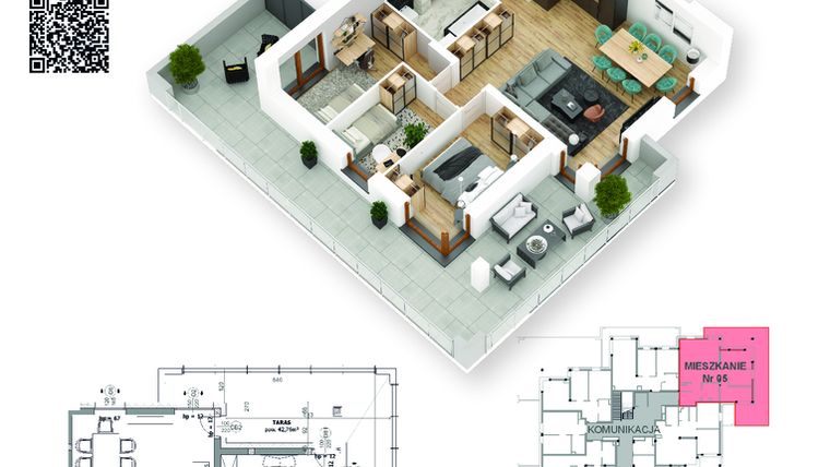 Rzut - Mieszkanie na sprzedaż 4 pokoje o powierzchni 73,3 m² - numer 5 w Villa Park - Etap III