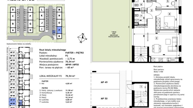 Rzut - Mieszkanie na sprzedaż 3 pokoje o powierzchni 70,54 m² - numer P2 w Złotno Residence