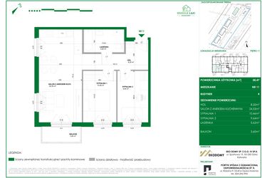 Rzut - Mieszkanie na sprzedaż 3 pokoje o powierzchni 58,47 m² - numer 11 w Osiedle Polna bud. 4