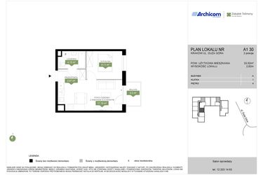 Rzut - Mieszkanie na sprzedaż 2 pokoje o powierzchni 33,52 m² - numer A1 30 w Zakątek Telimeny