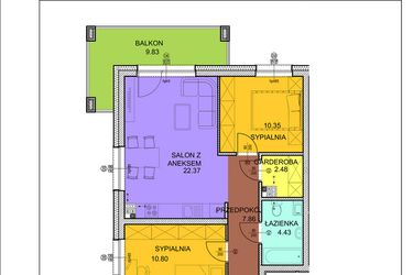 Rzut - Mieszkanie na sprzedaż 3 pokoje o powierzchni 58,29 m² - numer D11 w Osiedle Zuchów