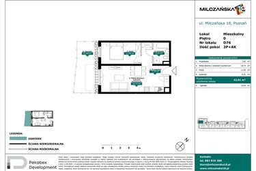 Rzut - Mieszkanie na sprzedaż 2 pokoje o powierzchni 42,81 m² - numer D76 w Milczańska 18