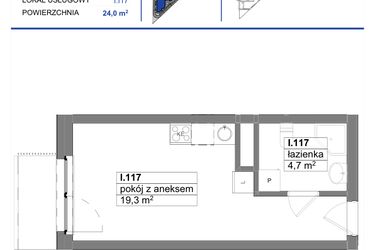 Rzut - Mieszkanie na sprzedaż 1 pokój o powierzchni 24 m² - numer 117 w Reda City etap III