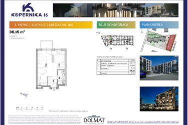 Rzut - Mieszkanie na sprzedaż 1 pokój o powierzchni 36,15 m² - numer G18 w Kopernika Szesnaście