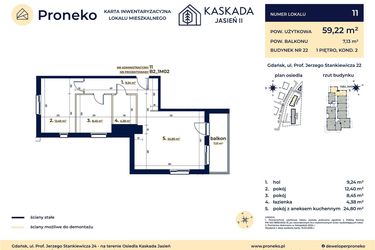 Rzut - Mieszkanie na sprzedaż 3 pokoje o powierzchni 59,22 m² - numer B2_1M02 w Kaskada Jasień - etap II