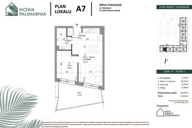 Rzut - Mieszkanie na sprzedaż 2 pokoje o powierzchni 35,97 m² - numer A07 w Nowa Palmiarnia