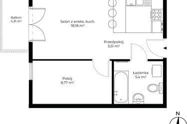 Rzut - Mieszkanie na sprzedaż 2 pokoje o powierzchni 35,86 m² - numer B4.2 w Enklawa Bukowa II