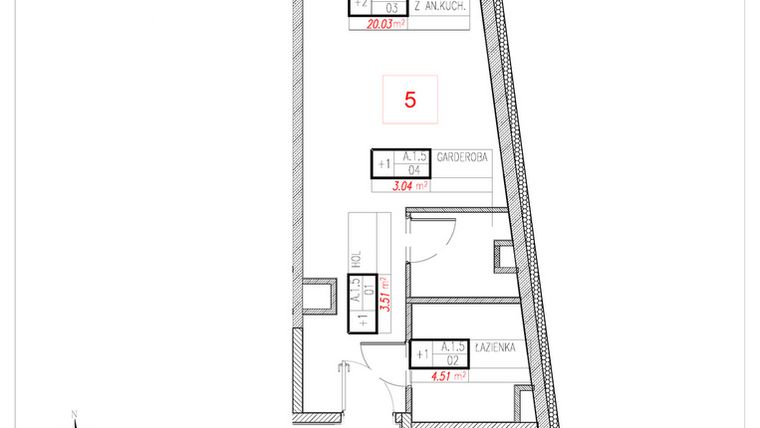 Rzut - Mieszkanie na sprzedaż 1 pokój o powierzchni 31,09 m² - numer A1.5 w Rezydencja Ogród Saski etap I i II