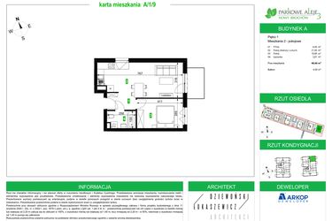 Rzut - Mieszkanie na sprzedaż 2 pokoje o powierzchni 40,66 m² - numer A/1/9 w Osiedle Parkowe Aleje etap III