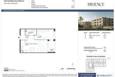 Rzut - Mieszkanie na sprzedaż 2 pokoje o powierzchni 43,41 m² - numer B-35 w Hillence etap 2
