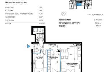 Rzut - Mieszkanie na sprzedaż 3 pokoje o powierzchni 55,35 m² - numer 22 w Comfort Corner