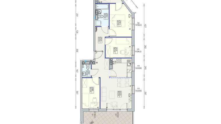 Rzut - Mieszkanie na sprzedaż 4 pokoje o powierzchni 74,22 m² - numer K2 10/0/3/4k w Południk 17 - budynek K2