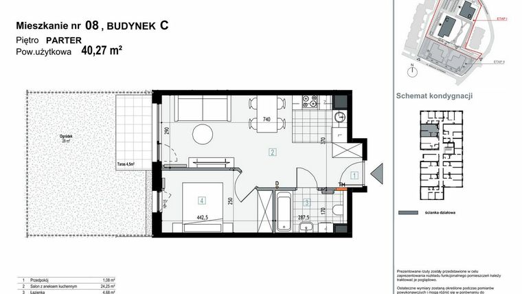 Rzut - Mieszkanie na sprzedaż 2 pokoje o powierzchni 40,27 m² - numer C.M08 w Apartamenty Kopernika