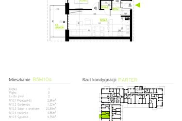 Rzut - Mieszkanie na sprzedaż 2 pokoje o powierzchni 39,28 m² - numer B5M10a w Osiedle Natura Park etap II
