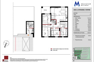 Rzut - Mieszkanie na sprzedaż 4 pokoje o powierzchni 84,85 m² - numer 7.2 w Przystań Młynek