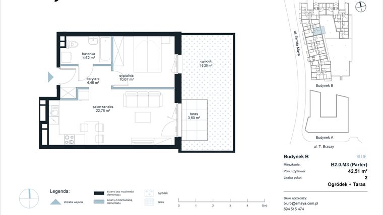 Rzut - Mieszkanie na sprzedaż 2 pokoje o powierzchni 42,51 m² - numer B2.0.M3 w EMaya