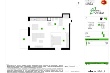 Rzut - Mieszkanie na sprzedaż 2 pokoje o powierzchni 42,43 m² - numer B15 w Osiedle Zielna IV faza 2