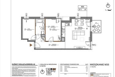 Rzut - Mieszkanie na sprzedaż 3 pokoje o powierzchni 57,1 m² - numer M35 w Kuźnicy Kołłątajowskiej 42