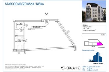 Rzut - Lokal użytkowy na sprzedaż 1 pokój o powierzchni 49,5 m² - numer L4 w Kamienica przy ul. Starodomaszowskiej