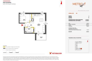 Rzut - Mieszkanie na sprzedaż 2 pokoje o powierzchni 43,64 m² - numer 99 w Metro Art 11