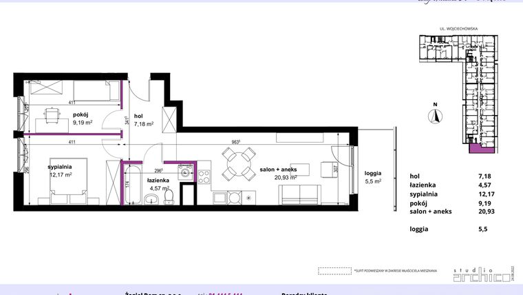 Rzut - Mieszkanie na sprzedaż 3 pokoje o powierzchni 54,04 m² - numer 17 w Wojciechowska Square