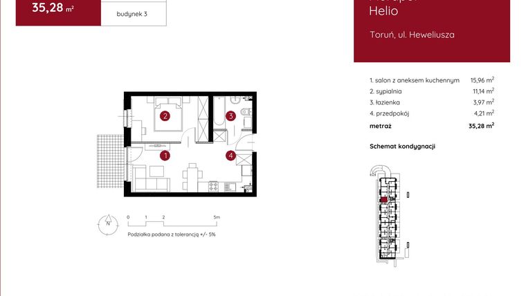 Rzut - Mieszkanie na sprzedaż 2 pokoje o powierzchni 35,21 m² - numer 3.B.0.09 w Murapol Helio