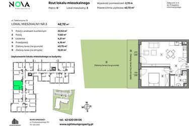 Rzut - Mieszkanie na sprzedaż 2 pokoje o powierzchni 42,72 m² - numer 3 w Nova Radiostacja