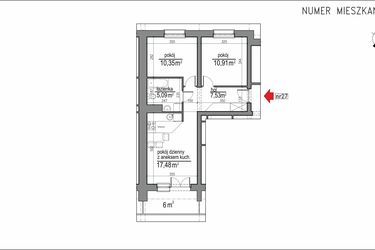 Rzut - Mieszkanie na sprzedaż 3 pokoje o powierzchni 51,36 m² - numer 1m.27 w Osiedle Rytm