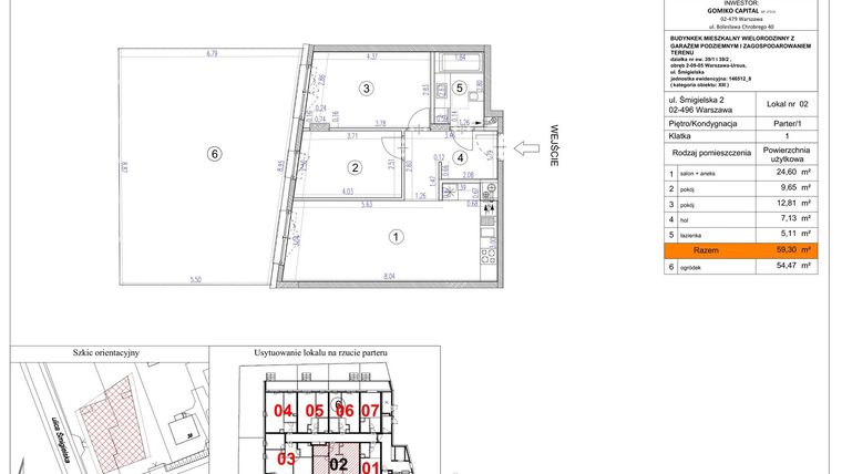 Rzut - Mieszkanie na sprzedaż 3 pokoje o powierzchni 59,3 m² - numer 2 w Apartamenty Śmigielska